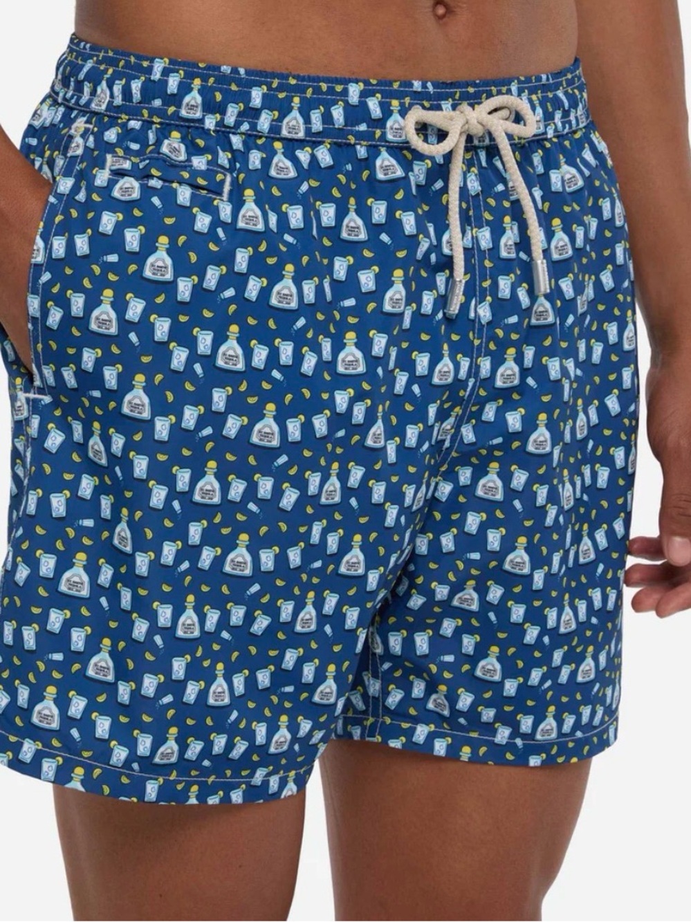 MC2 Saint Barth Blue Printed Swim Trunks with Tequila Bottle & Lemon Motif NWT